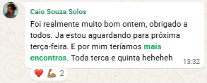 Membro pedindo mais encontros semanais