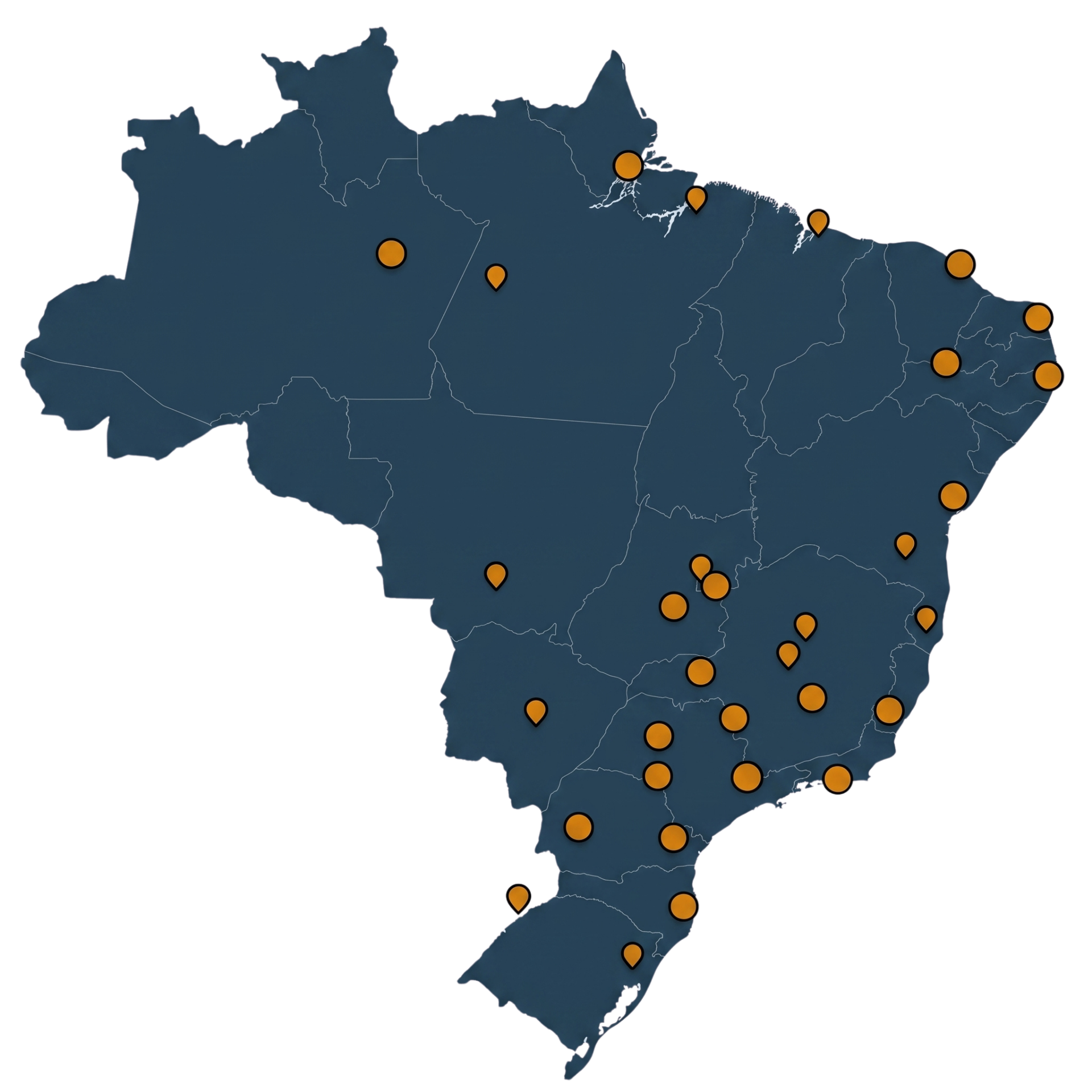 Mapa do Brasil com os estados onde a comunidade tem membros