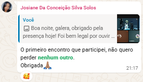 Membro dizendo que não quer perder nenhum encontro
